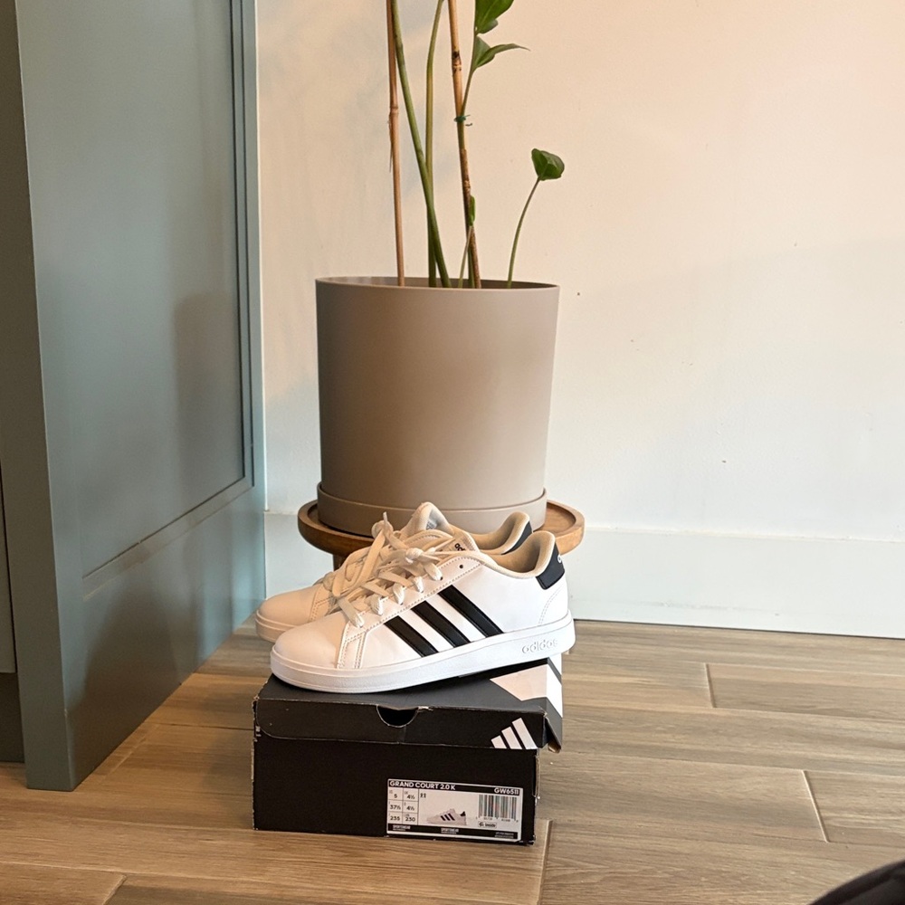 adidas White Sneakers with Black Stripes